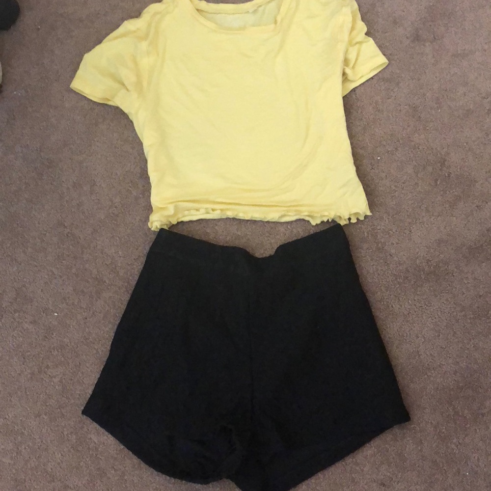 Black lace high waist shorts